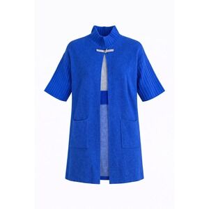 AIDA Made in Italy Blue‎ Knit Toggle Cardigan Sweater Coat Women L Ribbed Sleeve